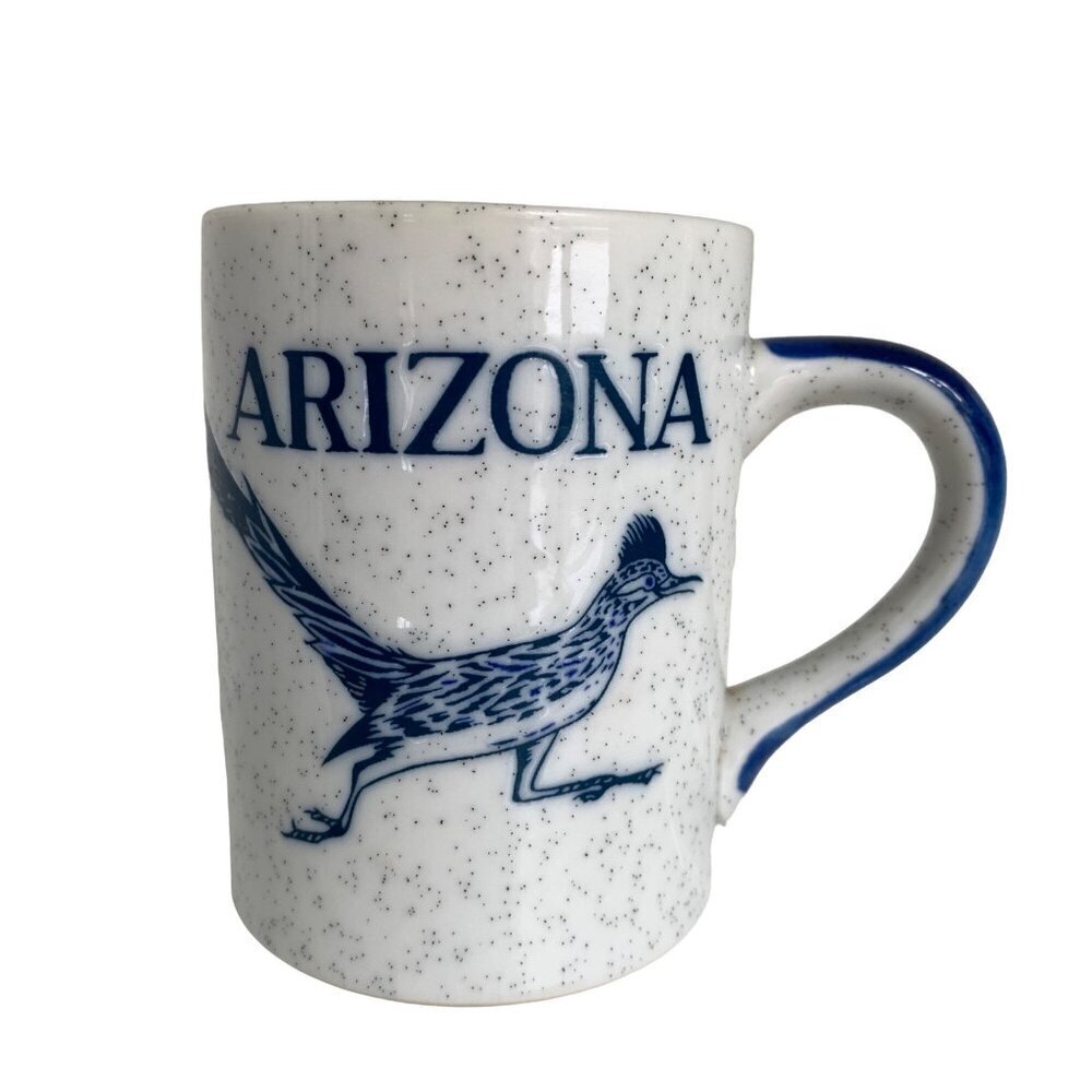 Vintage Otagiri Blue Speckled Arizona Roadrunner Coffee Ceramic Mug - Picture 1 of 7